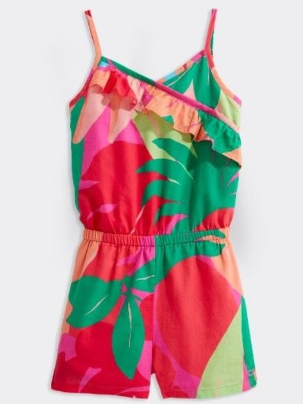 Vineyard Vines Girls Size L (14) Tropical Floral Romper Ruffle Accent Cotton